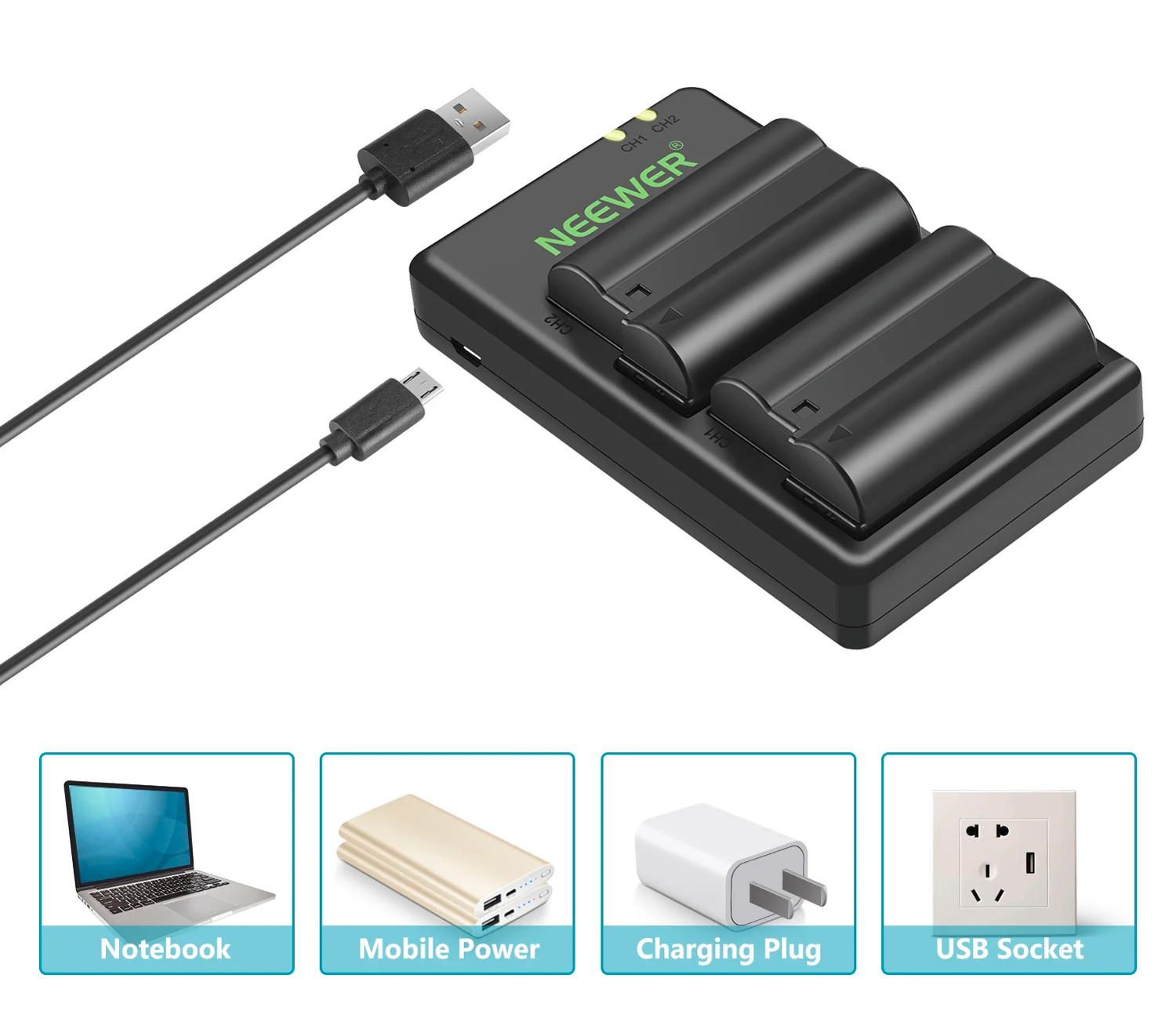 Зарядное устройство Neewer + 2 аккумулятора EN-EL15 2100 мАч