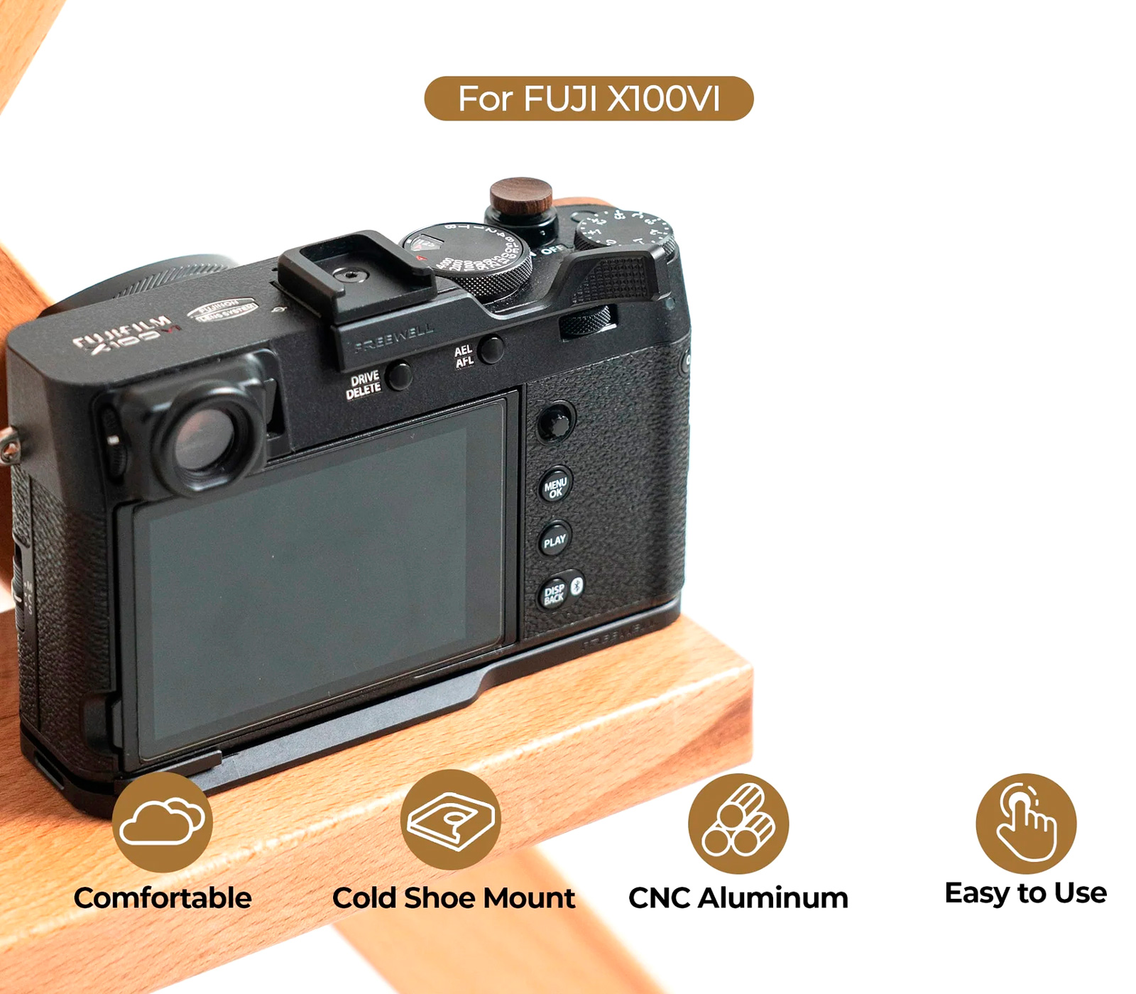 Упор для большого пальца Freewell Thumb Grip для Fujifilm X100VI, с башмаком, черный