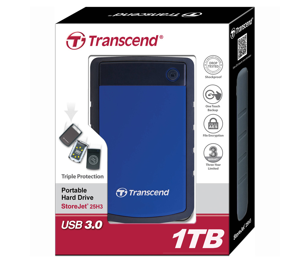 Внешний HDD диск Transcend StoreJet 25H3 1TB USB 3.1, синий