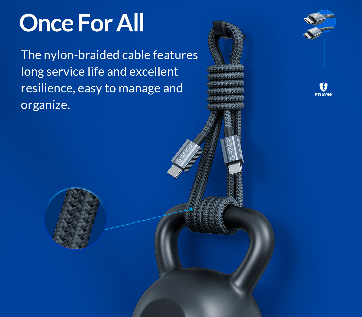 Кабель Orico GQA100-15, USB 2.0 Type C, PD 100 Вт, 480 Мб/с, 1.5 м