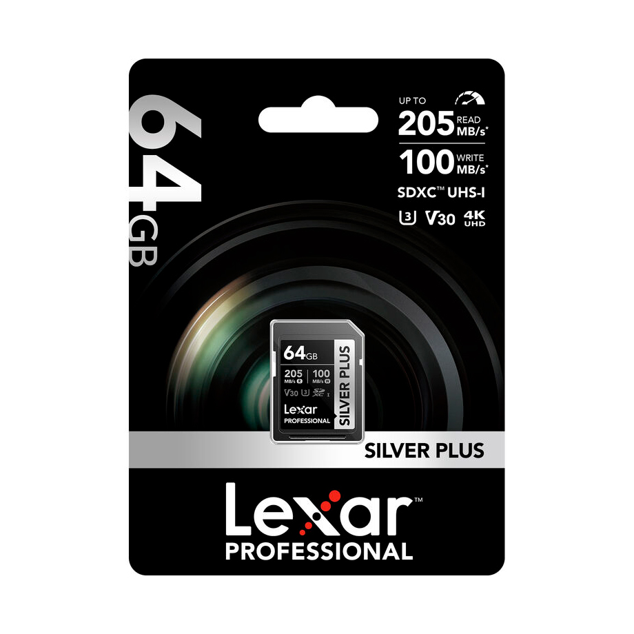 Карта памяти Lexar SDXC 64GB Professional Silver Plus UHS-I U3 V30 (205/100 MB/s)