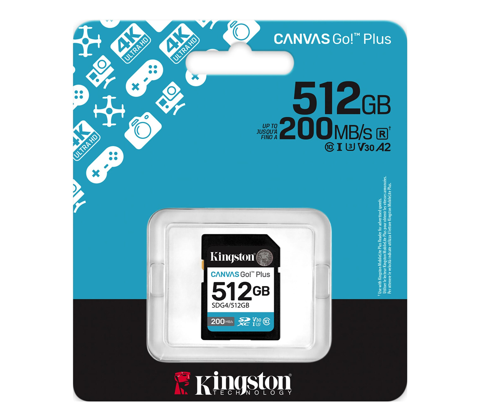 Карта памяти Kingston SDXC 512GB Canvas Go! Plus G4 UHS-I U3 V30 160/200Mb/s (уцененный)