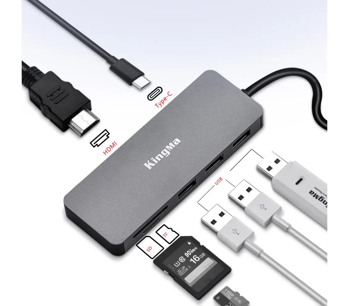 Карт-ридер Kingma BMU012, хаб 7 в 1, USB Type-C