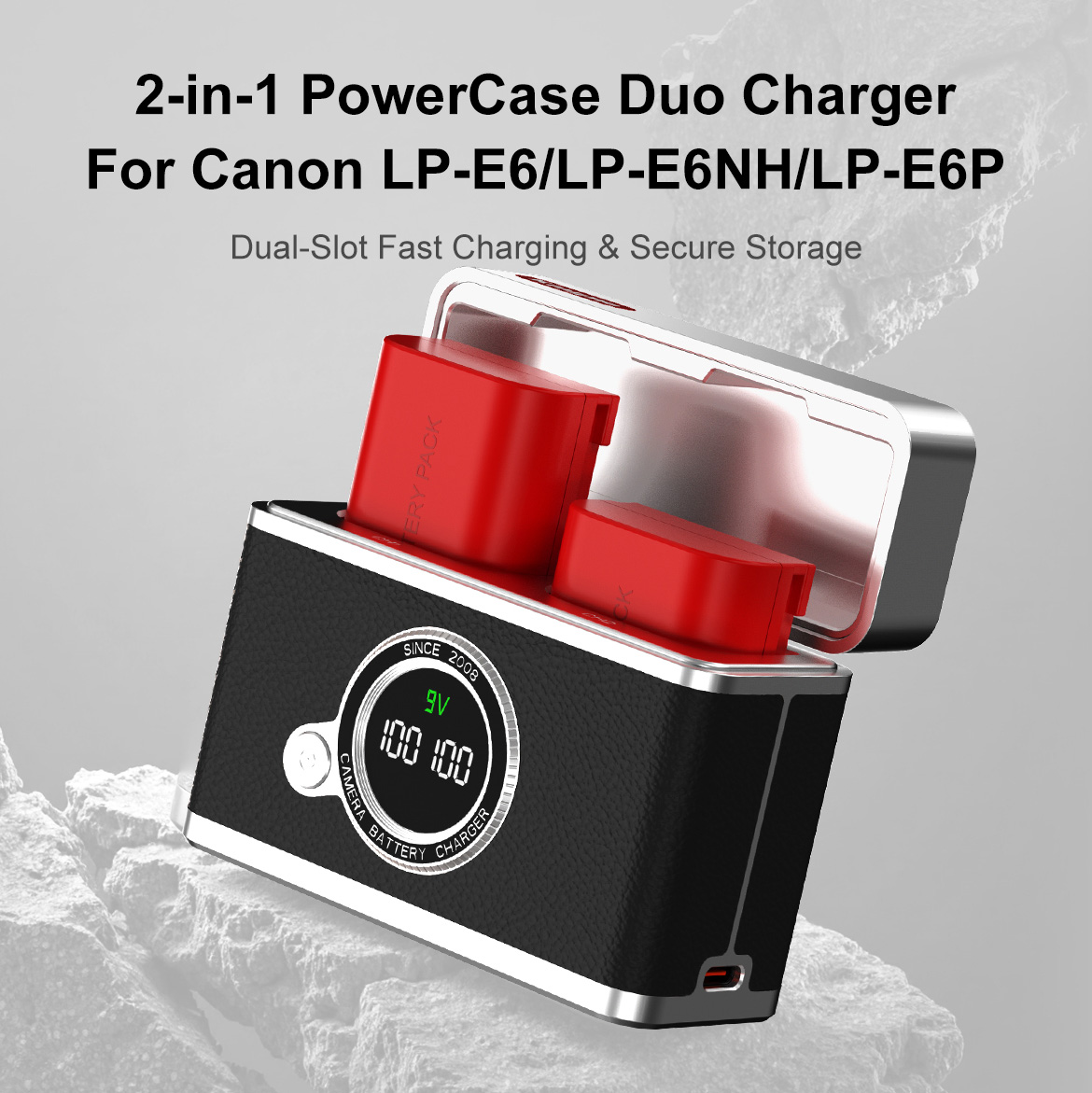 Зарядный кейс Kingma BM071-LPE6 для 2х Canon LP-E6, черный