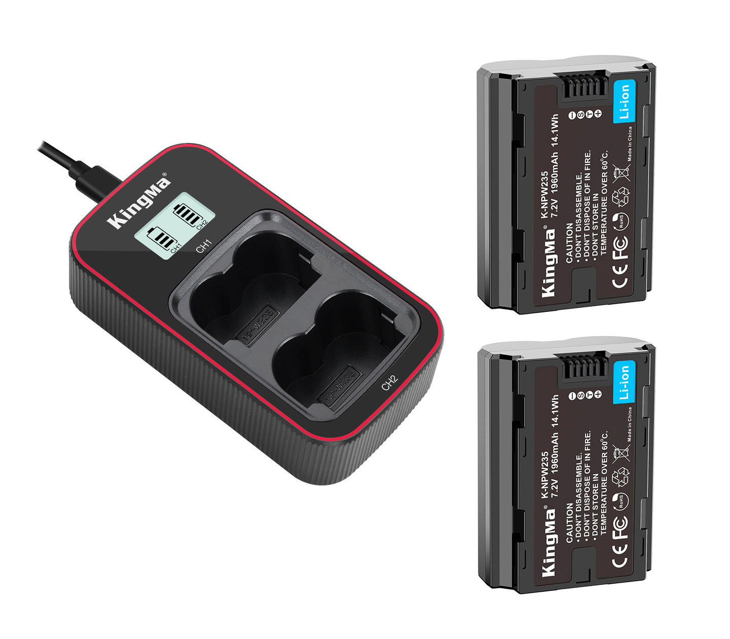 Зарядное устройство Kingma BM058 + 2 аккумулятора NP-W235 (1960mAh) (уцененный)