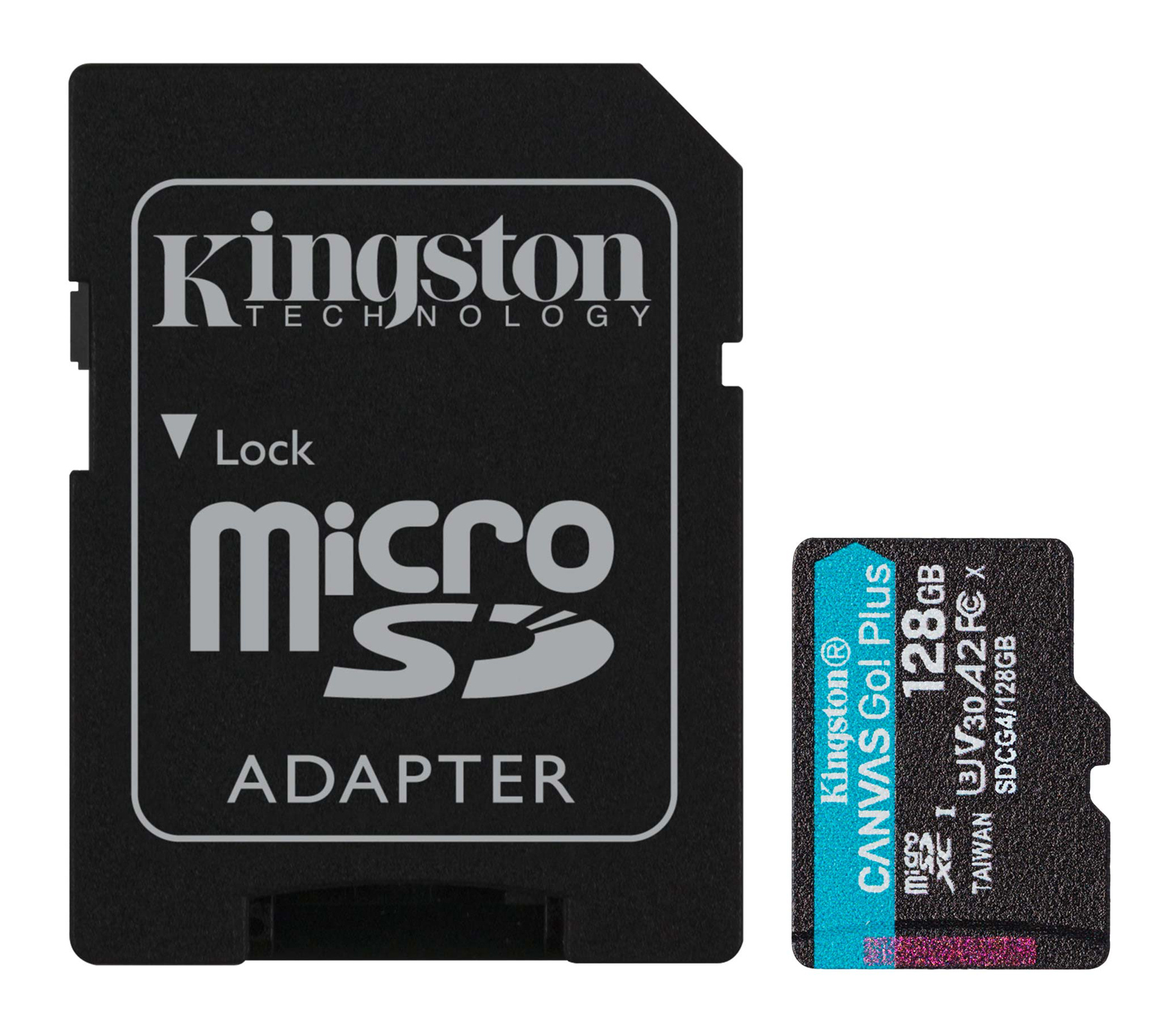 Карта памяти Kingston MicroSDXC 128GB Canvas Go! Plus G4 UHS-I U3 V30 A2, с SD-адаптером