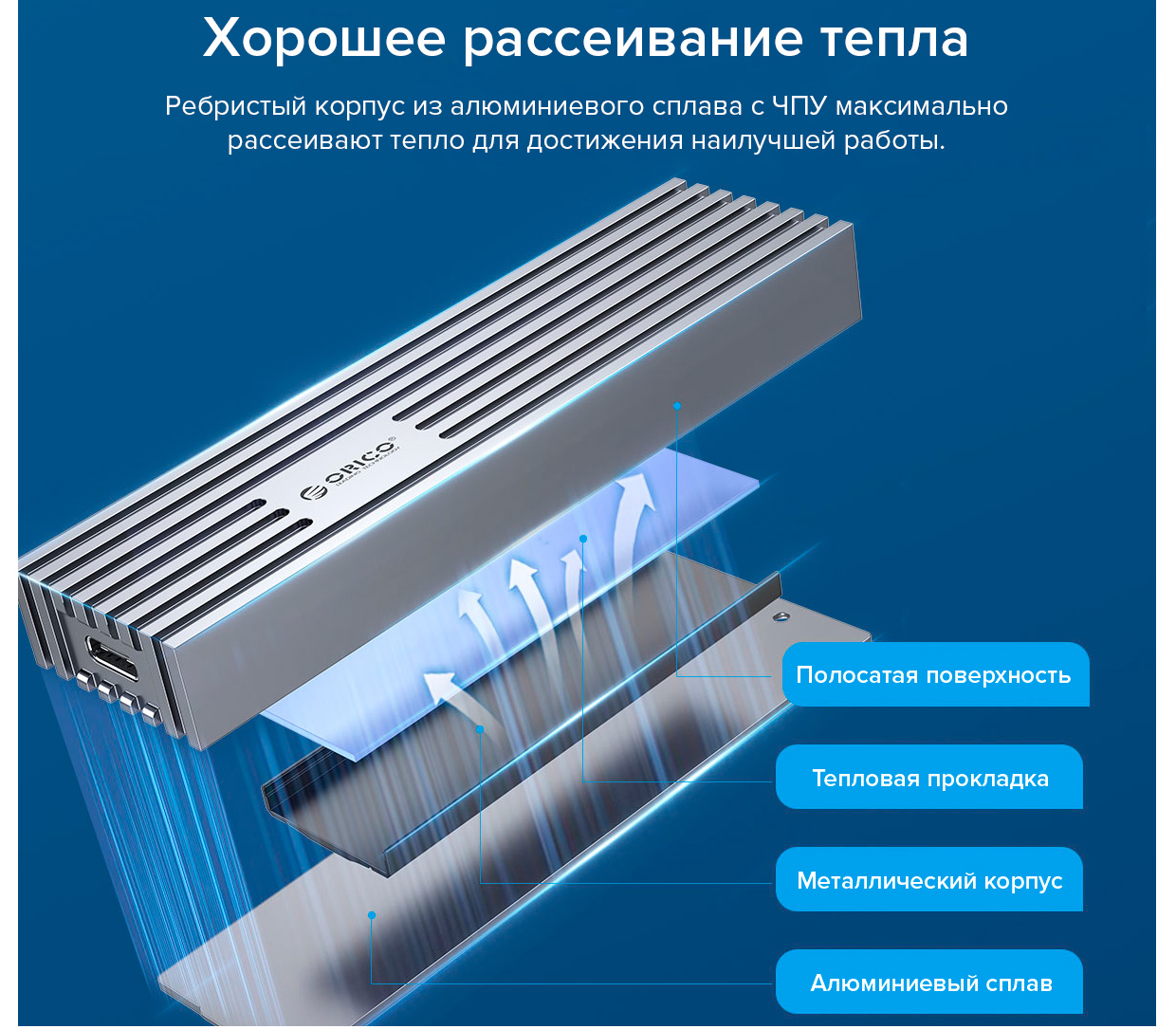 Внешний бокс Orico M233C3-G4 для SSD M.2 NVMe диска, 20 Гбит/с, серебристый