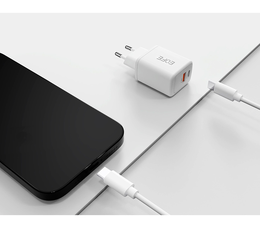 Зарядное устройство EOFE E203, USB-A + USB-C, 20 Вт, 3A, белое