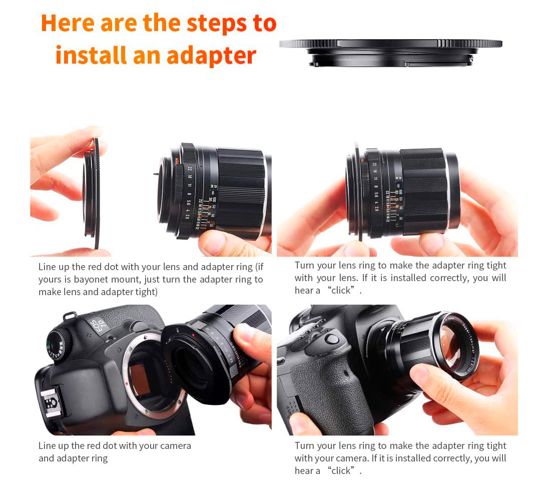 Переходное кольцо K&F Concept M42-EOS, для объективов M42 на камеры Canon EF/EF-S, черное