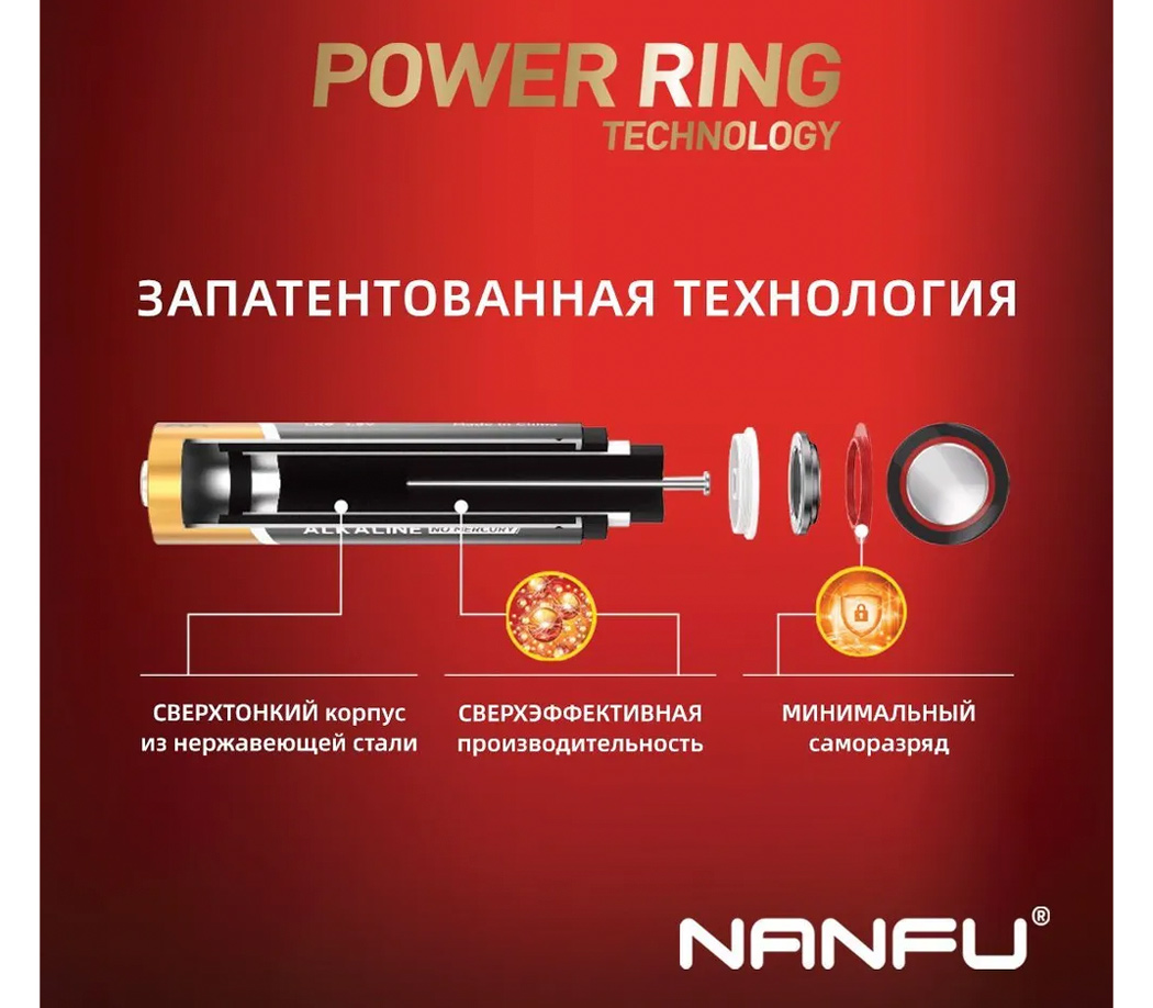 Батарейки Nanfu AAA Power Ring, 4 шт.