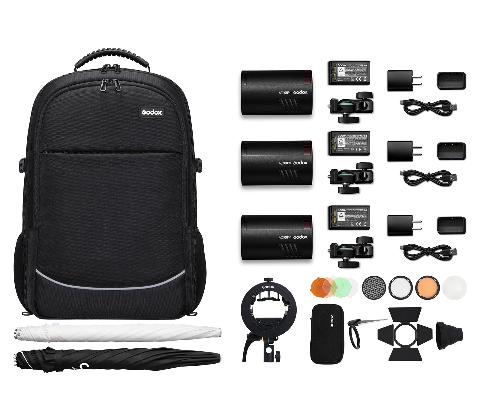 Комплект Godox AD100Pro Three Kit, 3х100 Дж + аксессуары