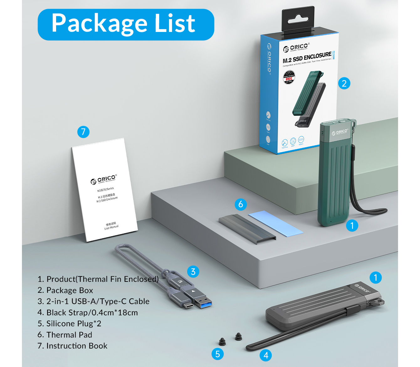 Внешний бокс Orico MM2C3-G2, для SSD M.2 NVMe диска, 10 Гбит/с, зеленый (уцененный)
