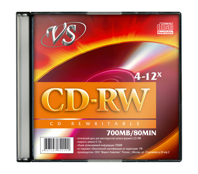 Диск VS CD-RW 80 4-12x Slim, 1 шт