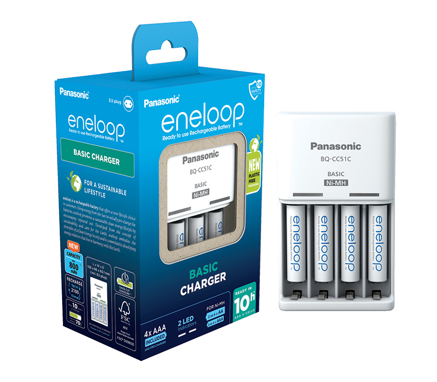 Зарядное устройство Panasonic Basic + 4 шт. Eneloop ААA 800 мАч (K-KJ51MCD04E)