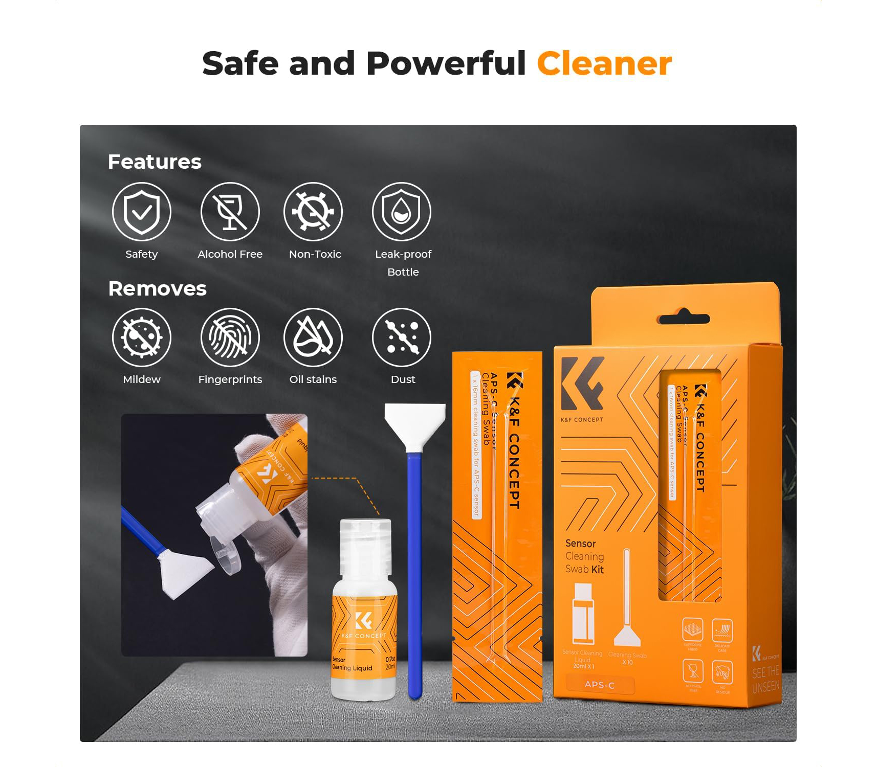 Шваброчки для чистки матриц K&F Concept 1616, для APS-C камер (10 шт, жидкость)