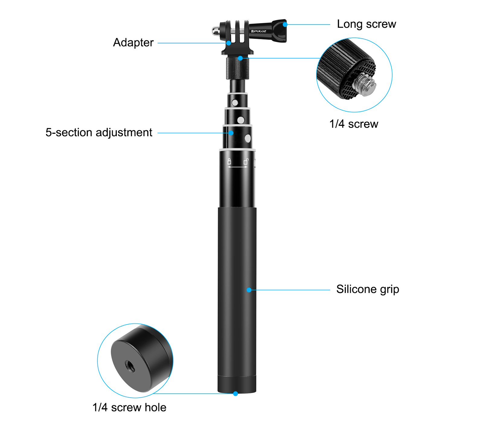 Монопод для селфи Puluz PU814 Selfie Stick, длина до 70 см