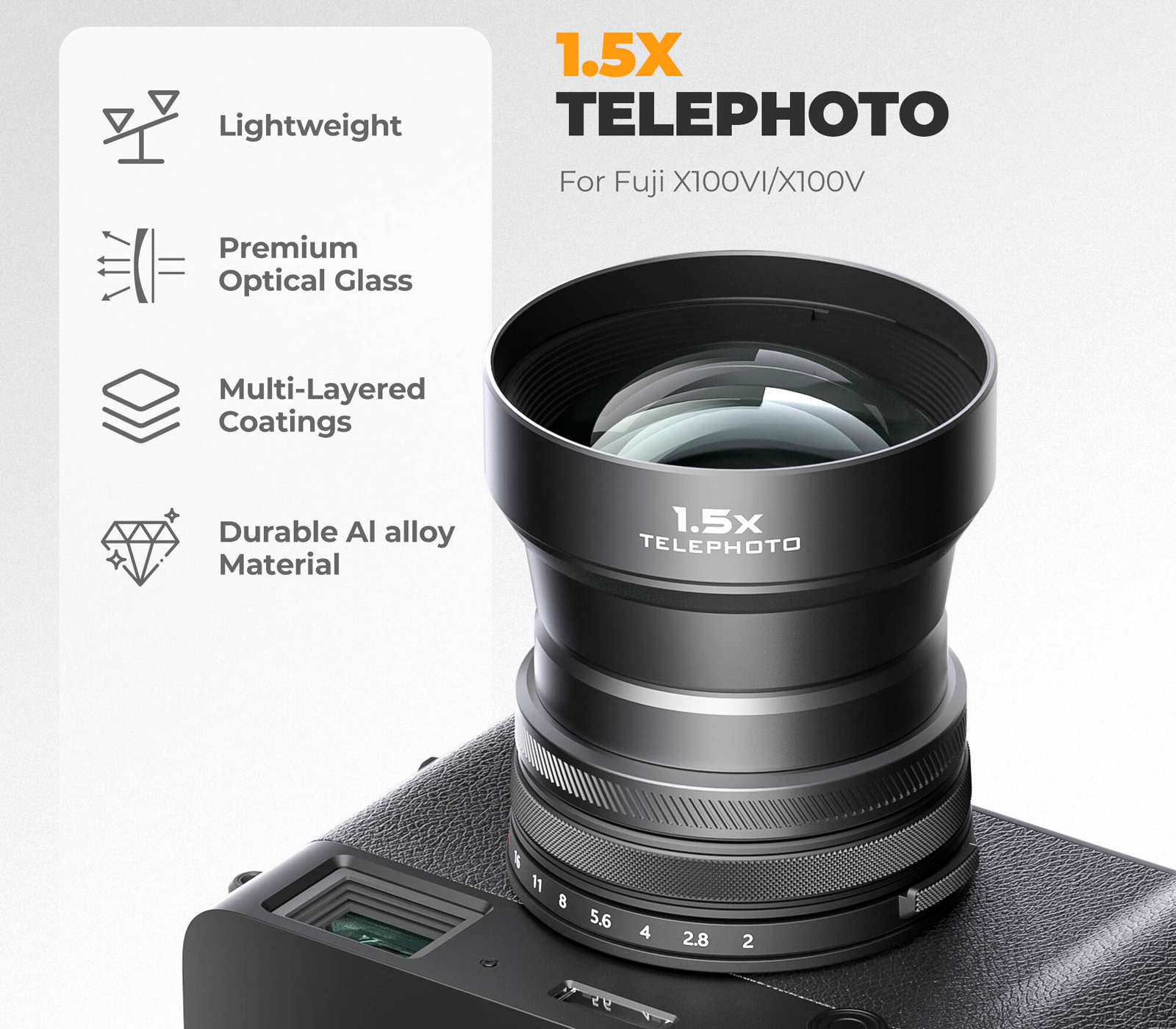 Телеконвертер Freewell 1.5x Telephoto для Fuji X100VI и X100V, черный