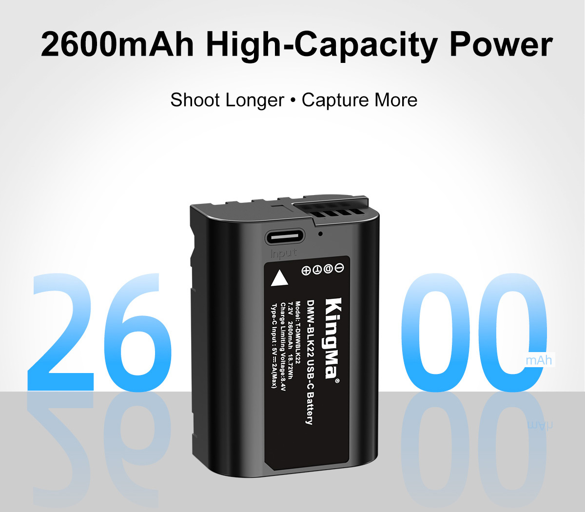 Аккумулятор Kingma DMW-BLK22 2600 мАч, с портом зарядки Type-C