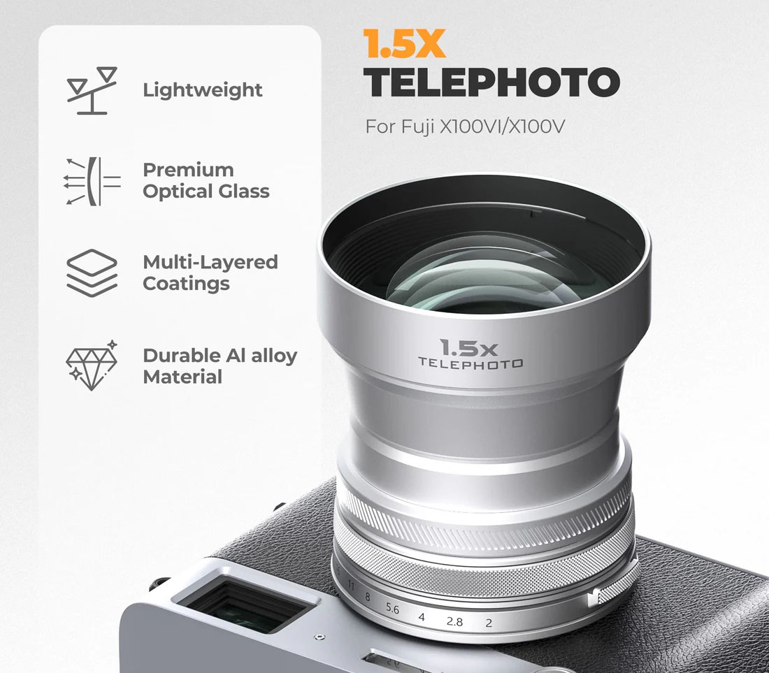 Телеконвертер Freewell Fuji X100VI X100V 1.5x Telephoto Silver