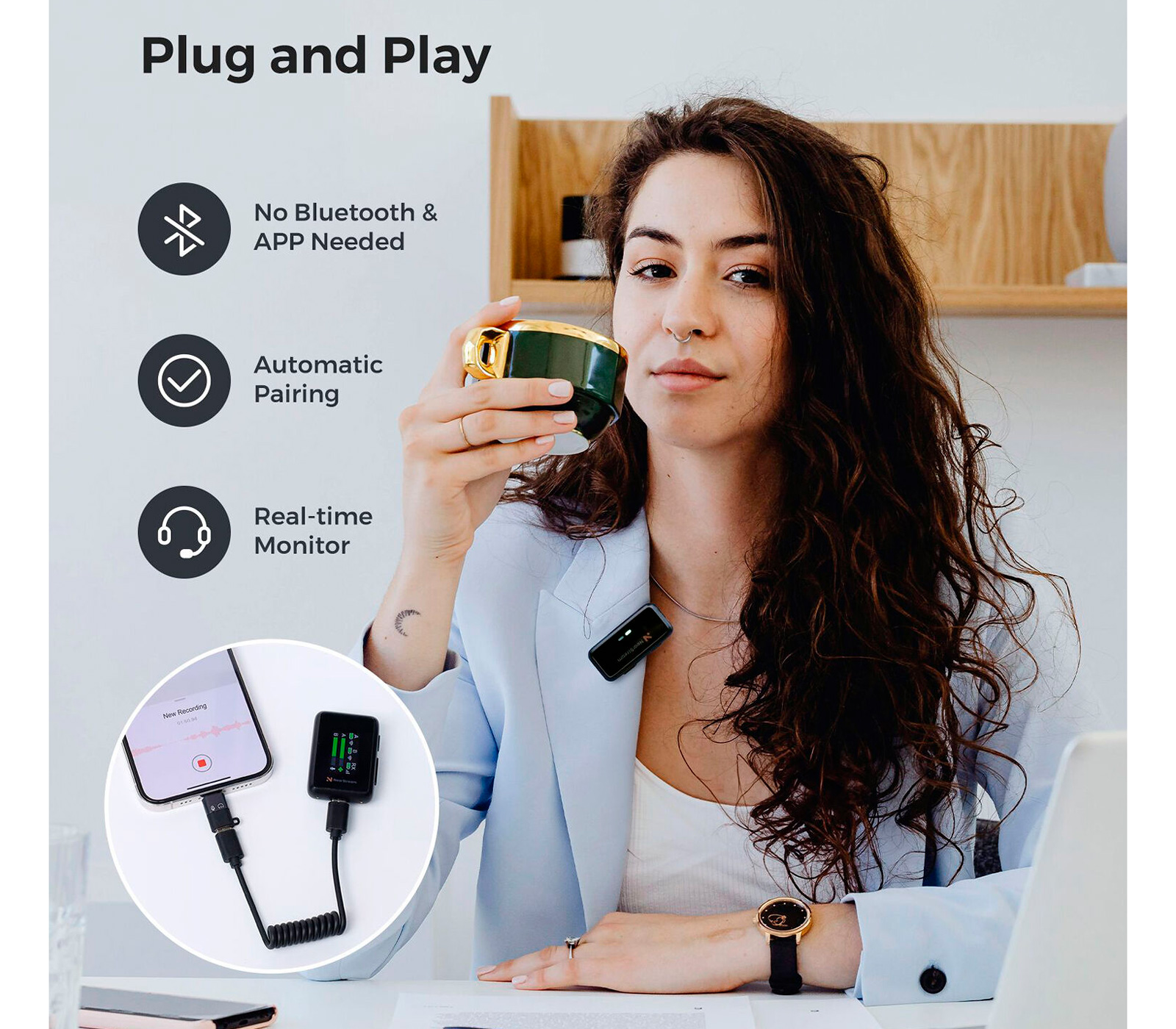 Беспроводная система Nearity NearStream AWM20T, 2 микрофона + кейс, 3.5 мм + USB-C + Lightning