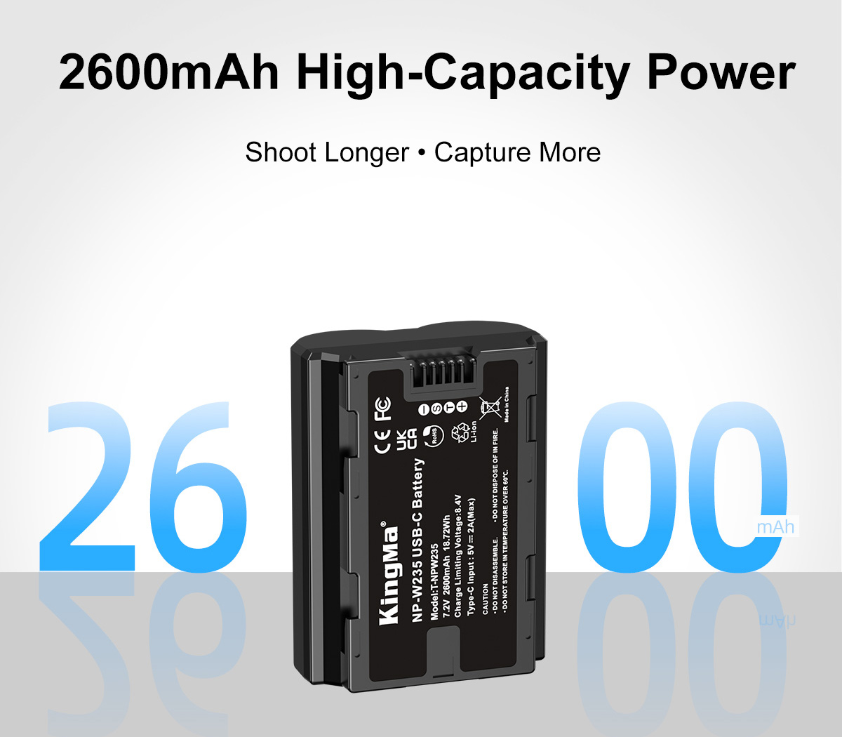 Аккуумулятор Kingma NP-W235 с портом зарядки USB-C, 2600 мАч