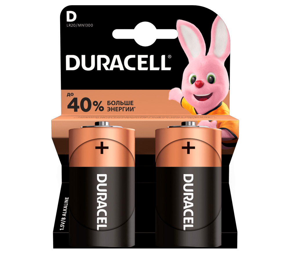 Батарейки Duracell D / LR 20, 2 шт.