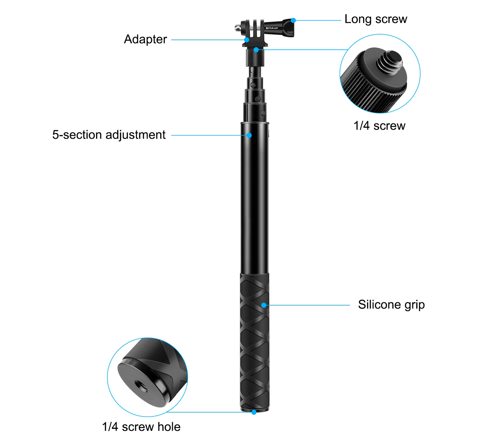 Монопод для селфи Puluz PU815 Selfie Stick, длина до 110 см