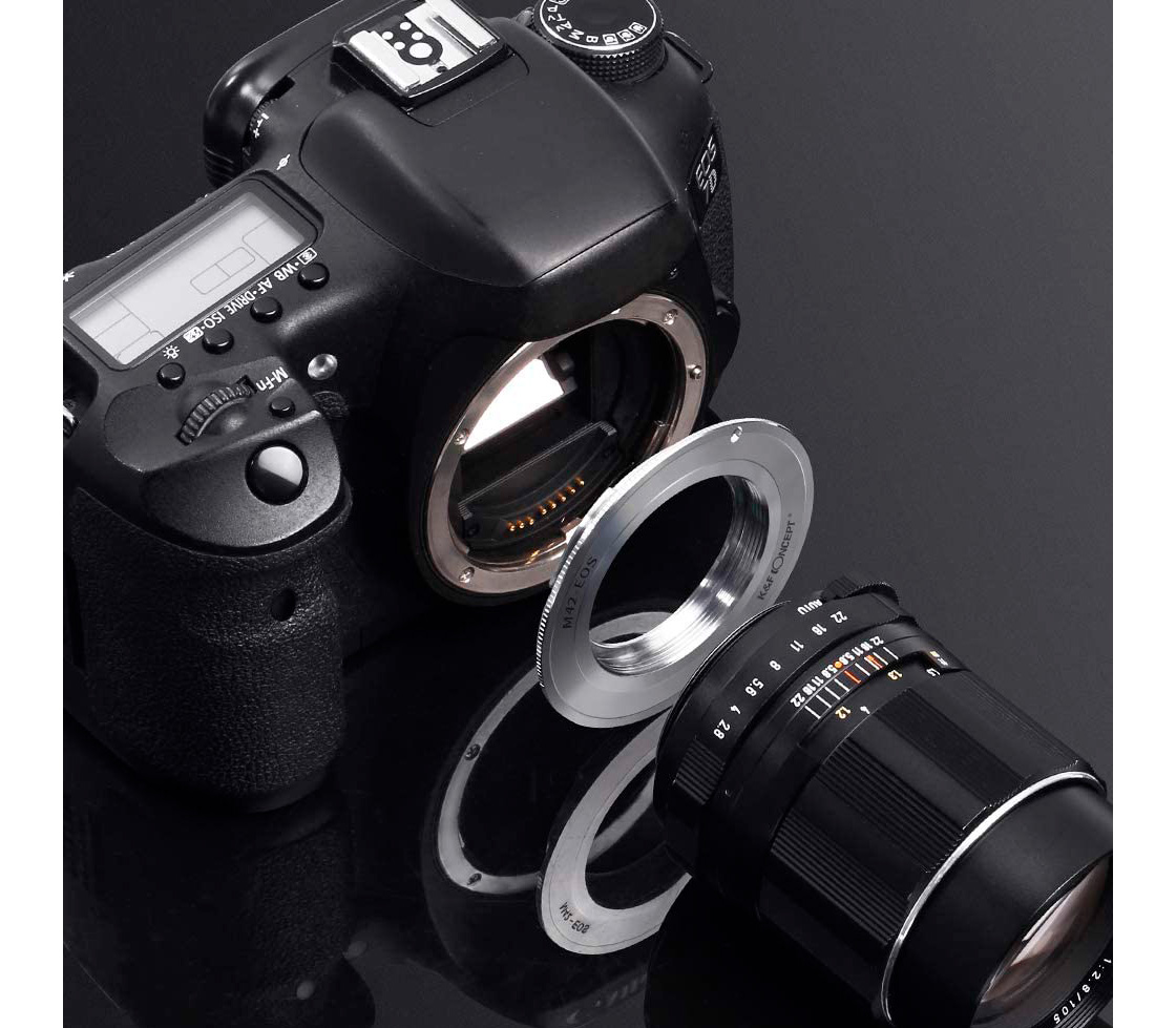 Переходное кольцо K&F Concept M42-EOS, для объективов M42 на камеры Canon EF/EF-S, серебристое