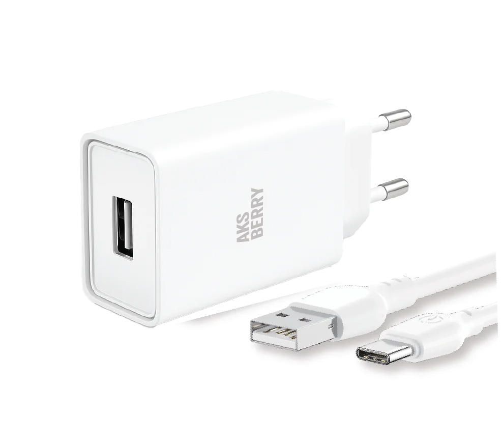 Зарядное устройство Aksberry T40, USB-A, кабель USB-C, белый