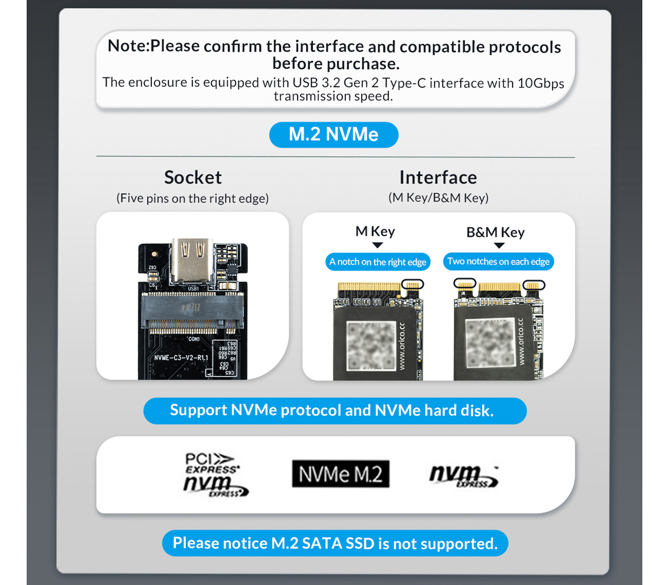 Внешний бокс Orico MM2C3-G2, для SSD M.2 NVMe диска, 10 Гбит/с, зеленый (уцененный)