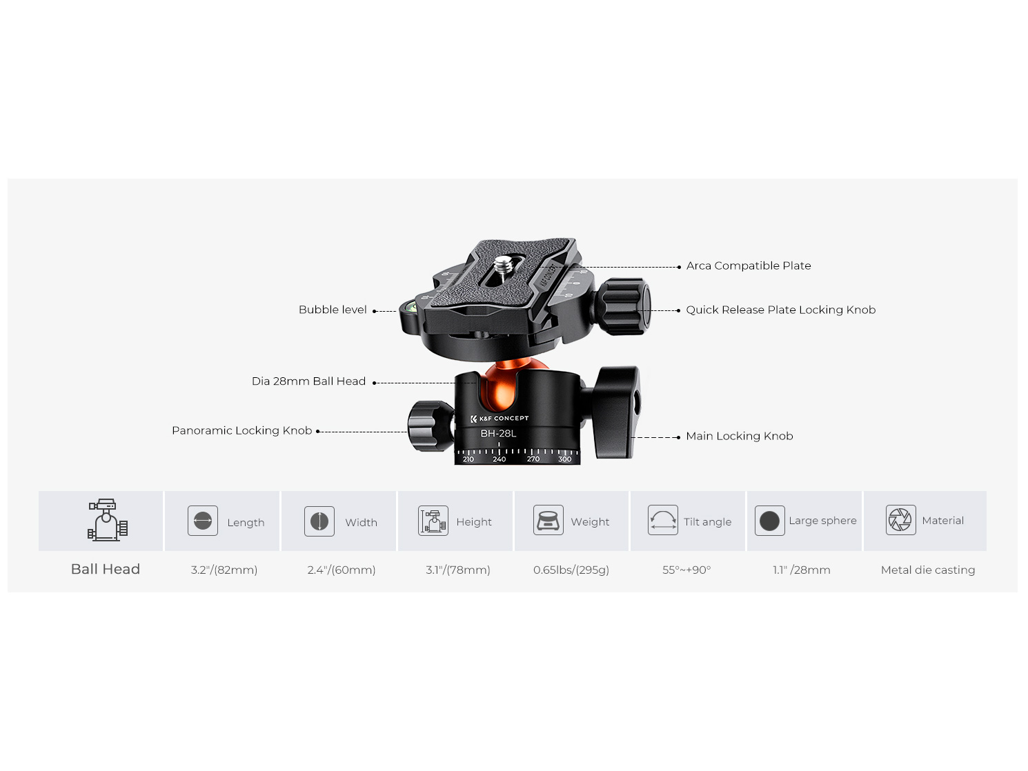 Штатив K&F Concept D255C4 с головой BH-28L, карбоновый