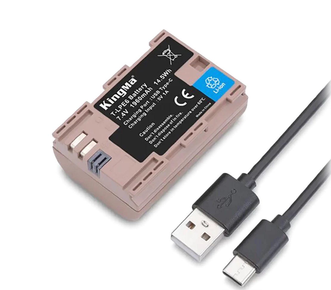 Аккумулятор Kingma LP-E6, с портом зарядки Type-C, 1960 мАч