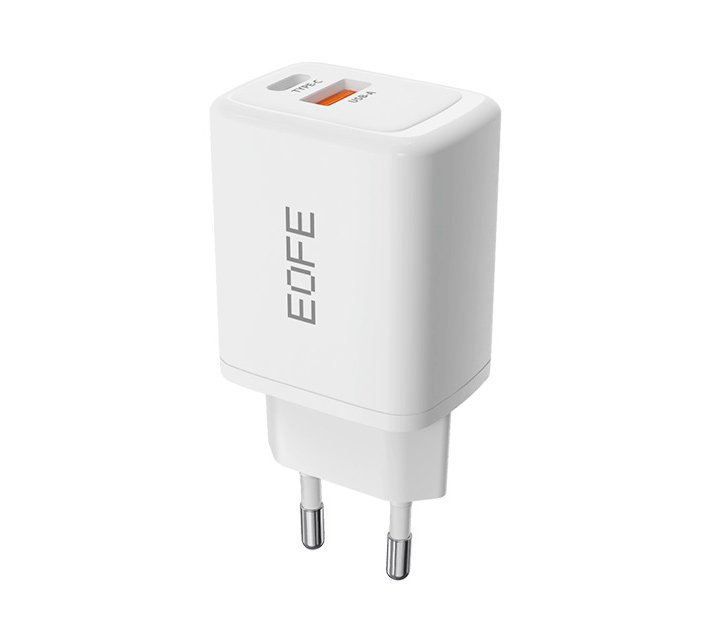 Зарядное устройство EOFE E203, USB-A + USB-C, 20 Вт, 3A, белое