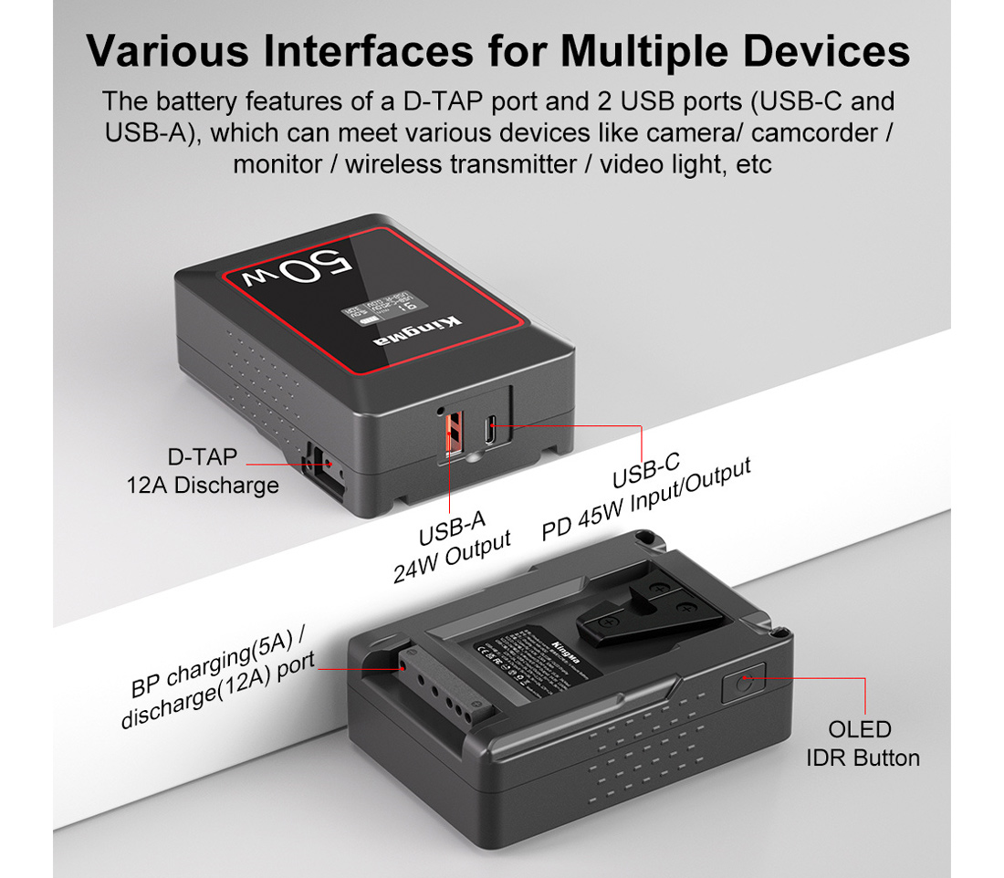 Аккумулятор Kingma 50W Mini, V-Mount, OLED дисплей, 3500 мАч