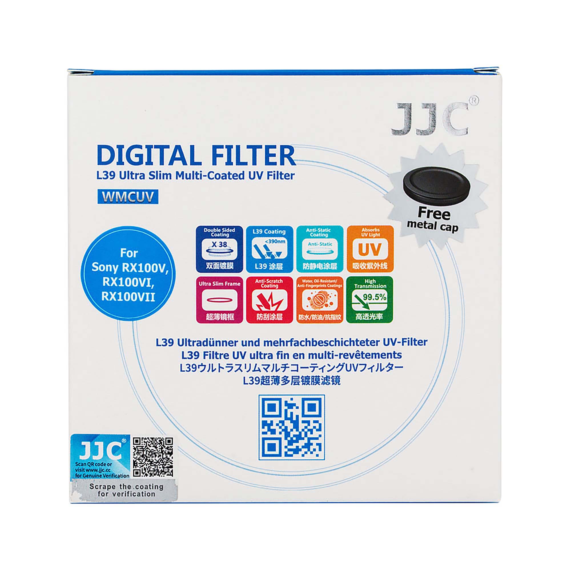 Светофильтр JJC F-WMCUVR6 L39 Ultra Slim Multi-Coated UV для Sony ZV-1, RX100 V-VII, Canon G7X III