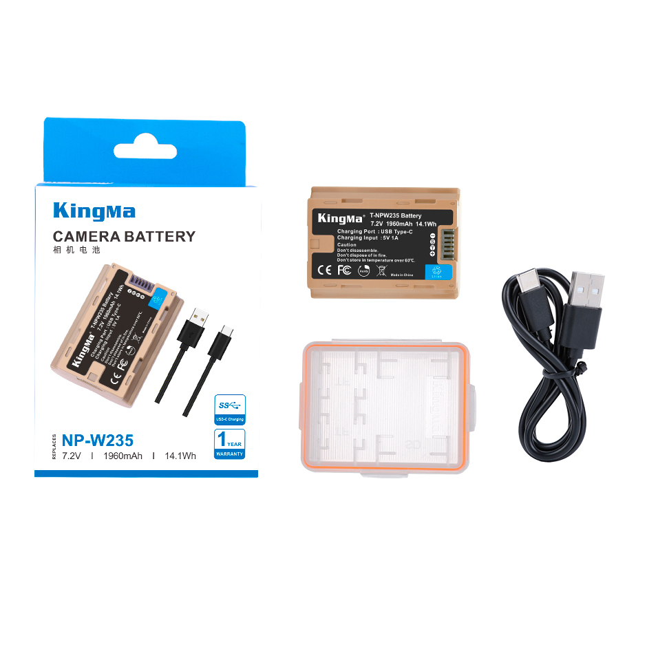 Аккумулятор Kingma NP-W235, 1960 мАч, USB Type-C, кейс