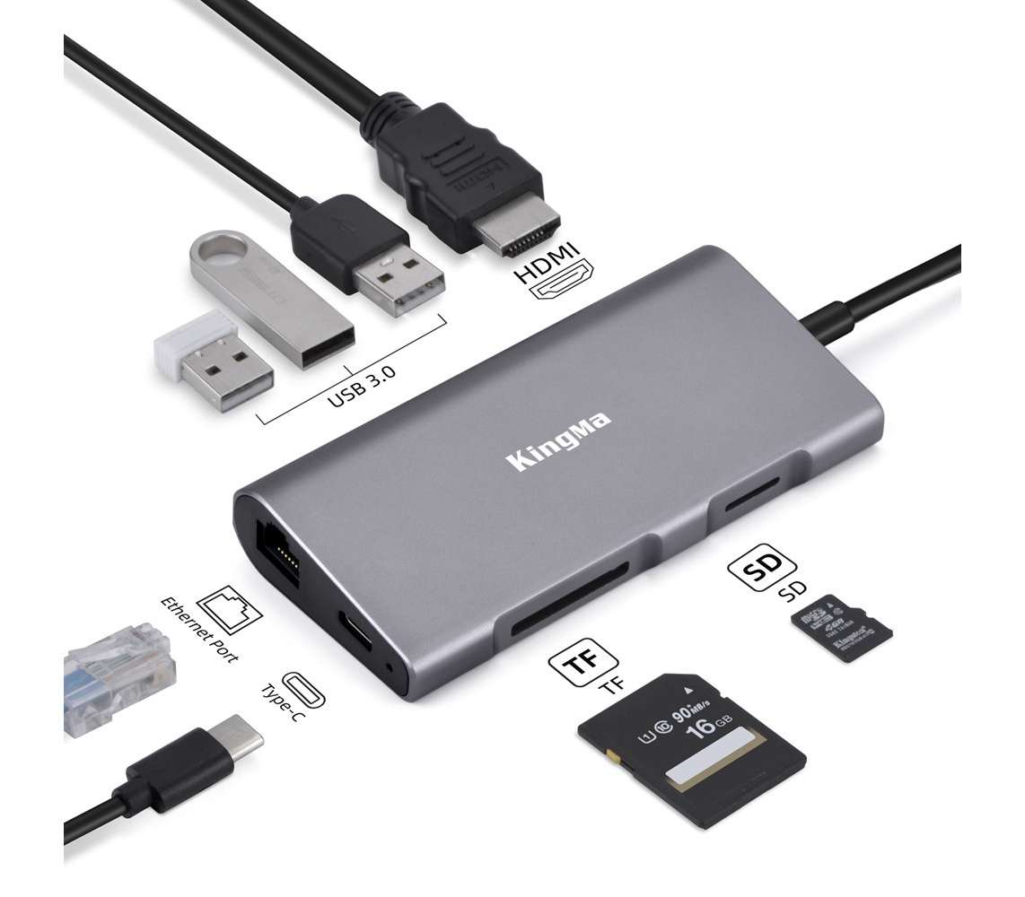 Карт-ридер Kingma BMU013, хаб 8 в 1, USB Type-C
