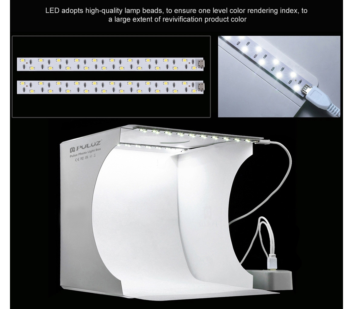Фотобокс с подсветкой Puluz PU5022, 23 см, 2 LED панели + 6 фонов