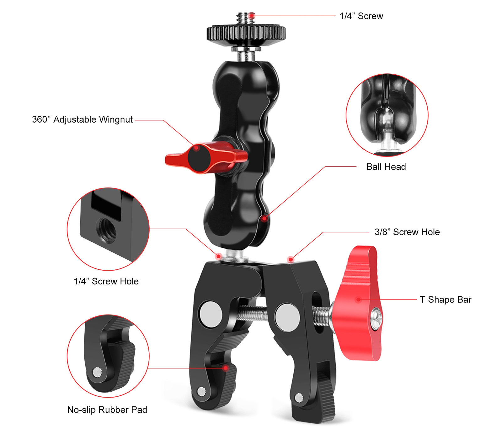 Держатель Puluz PU3079R Magic Arm Ball Mount Clamp