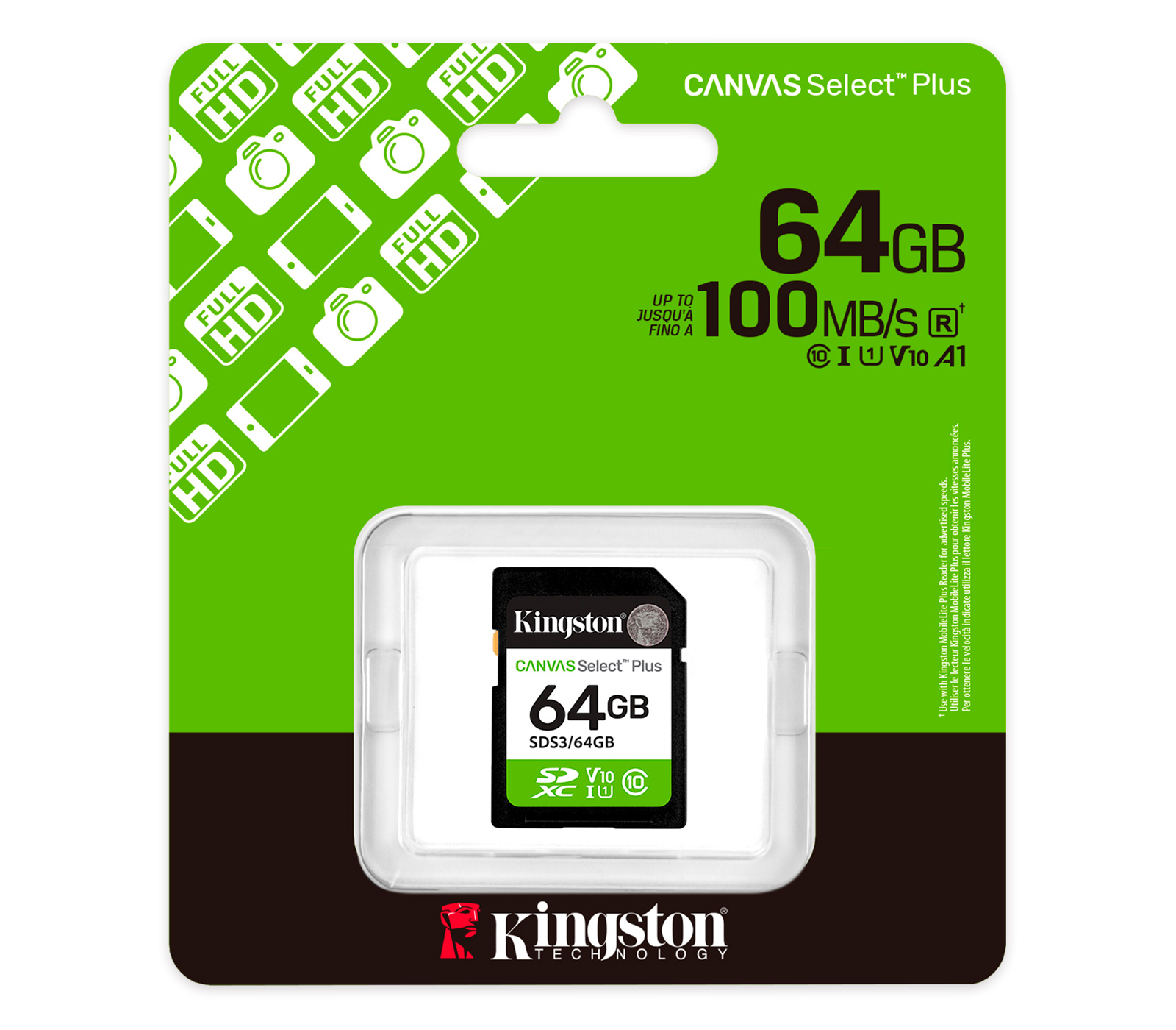 Карта памяти Kingston SDXC 64GB Kingston Select Plus Gen3 UHS-I, U1 / V10