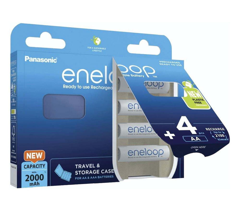 Аккумуляторы Panasonic Eneloop AA 2000 мАч, 4 шт. + кейс