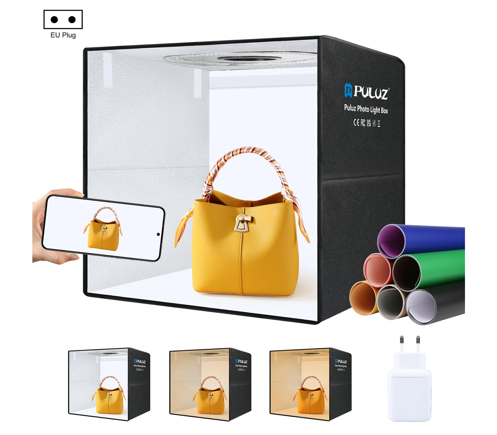 Фотобокс Puluz 50 см, с кольцевой подсветкой 30Вт и 6 фонами