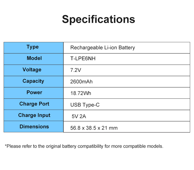 Аккумулятор Kingma LP-E6NH с портом зарядки USB-C, 2600 мАч