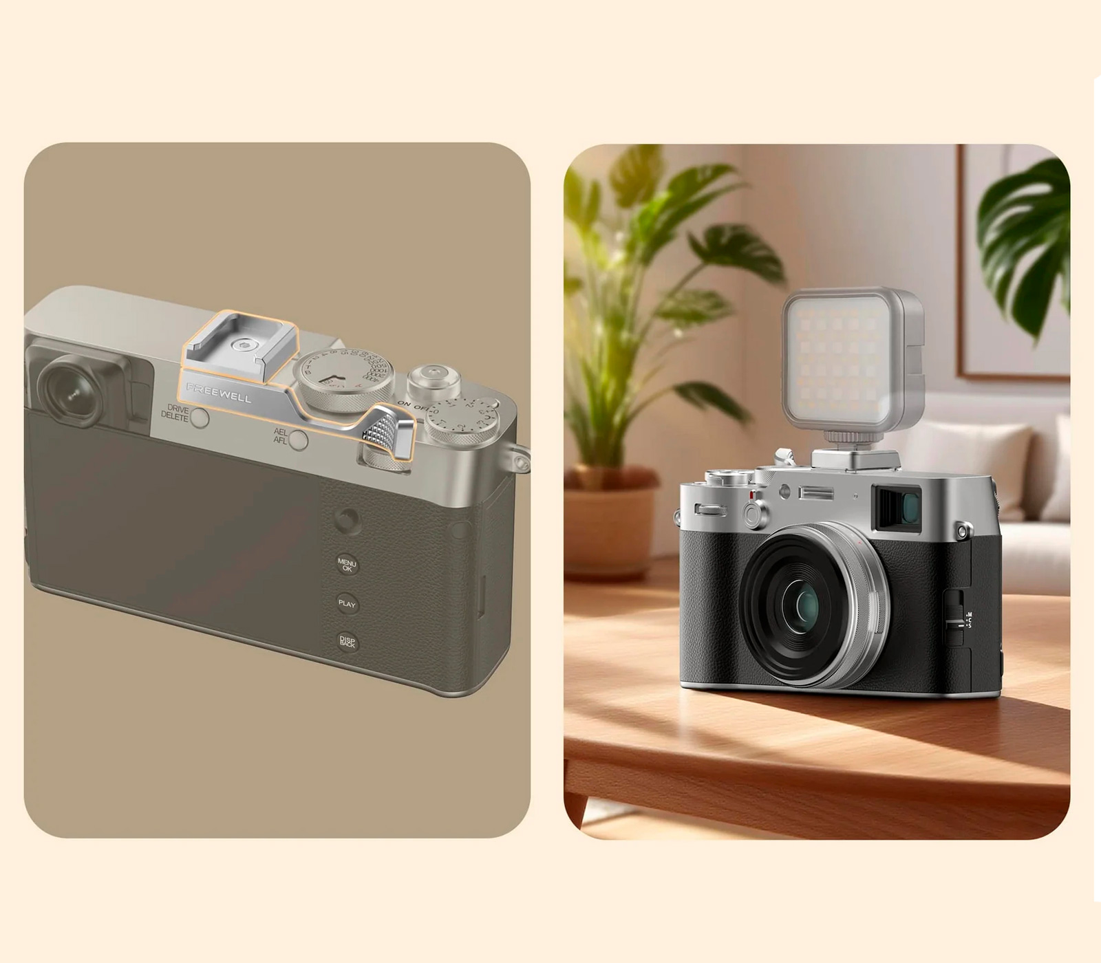 Упор для большого пальца Freewell Thumb Grip для Fujifilm X100VI, с башмаком, серебристый