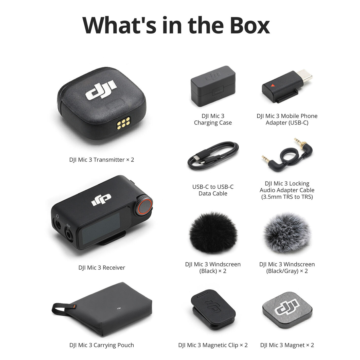 Беспроводная система DJI Mic 3, 2 микрофона + 1 приемник, 3.5 мм + USB-C