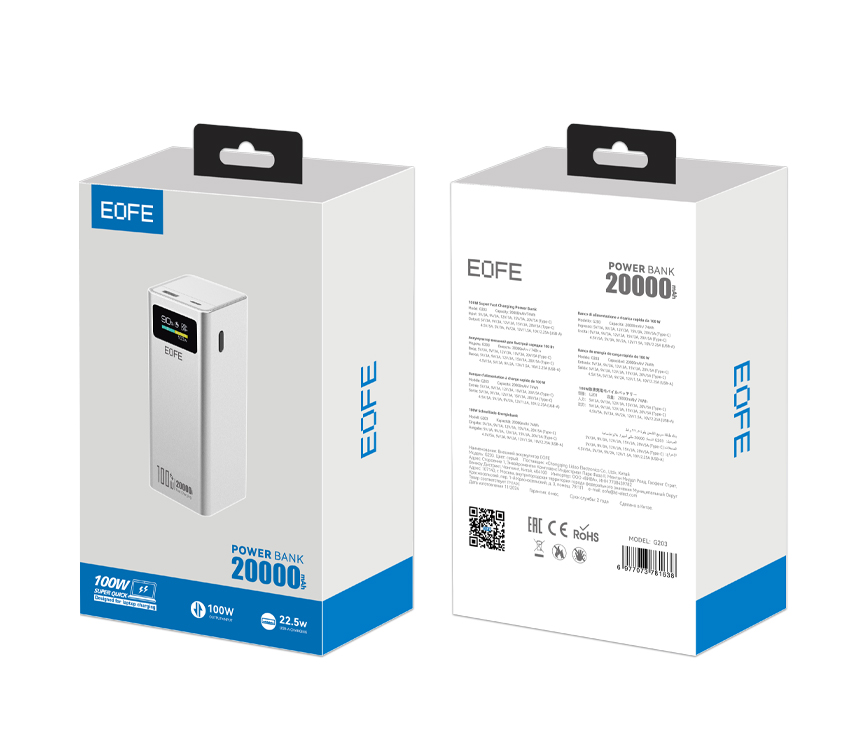 Внешний аккумулятор EOFE G203, 20 000 мАч, 100 Вт, дисплей, серый