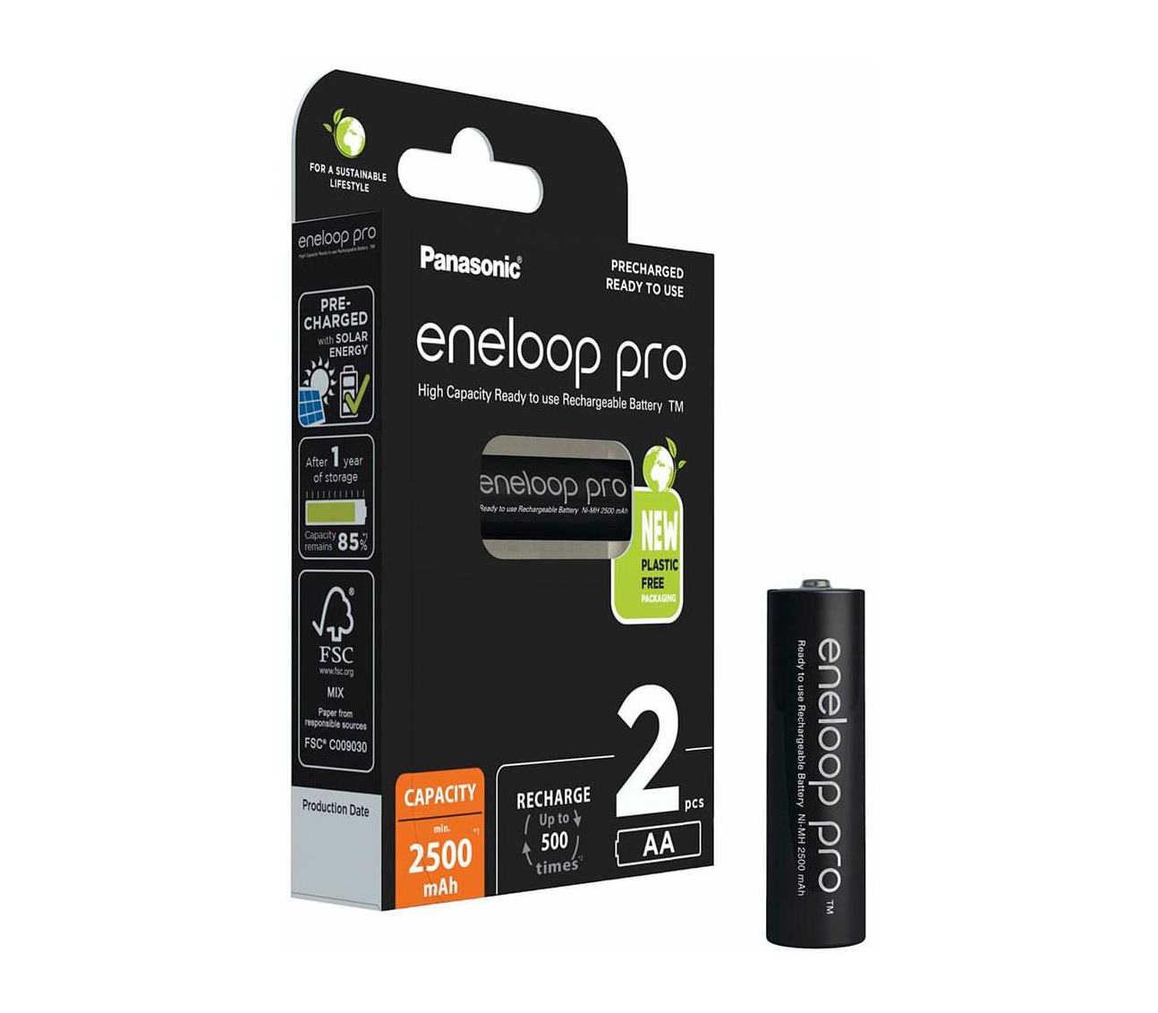 Аккумуляторы Panasonic Eneloop Pro AA, 2450 мАч, 2 шт (BK-3HCDE/2BE)