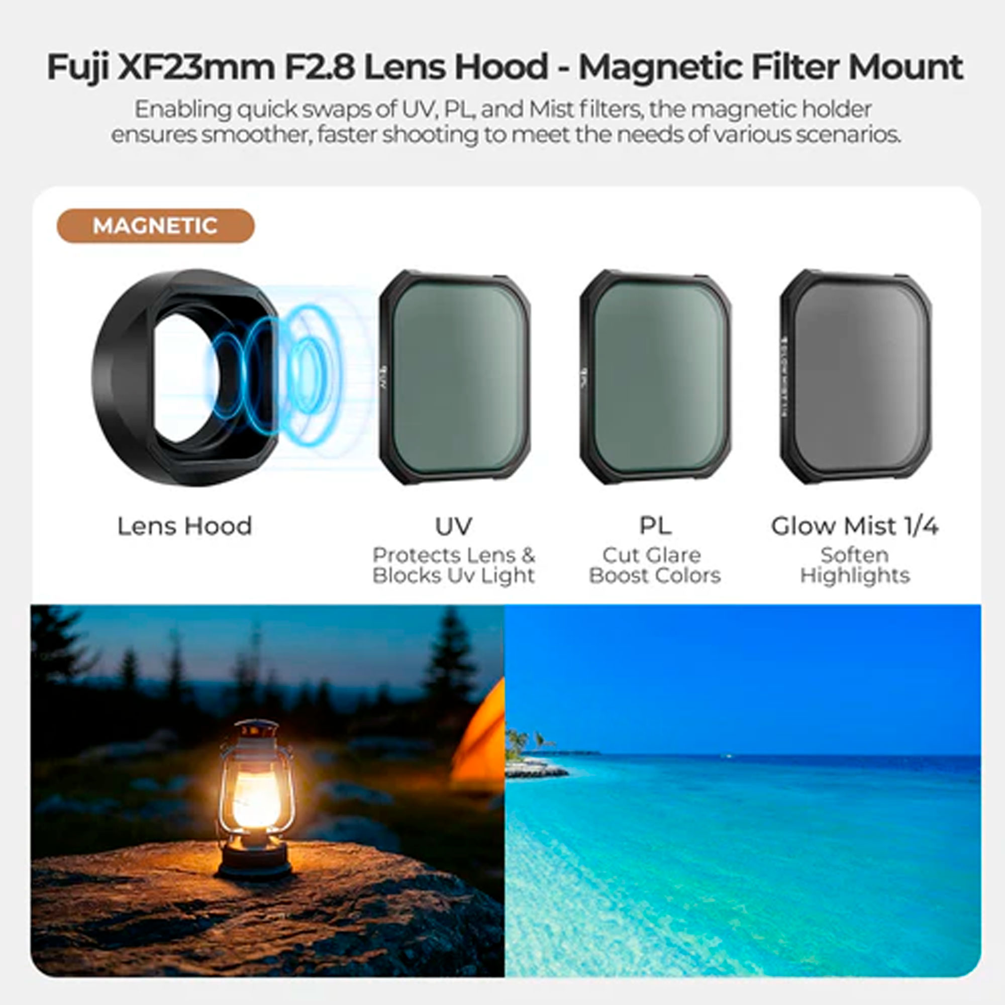 Светофильтры Freewell Fujifilm XF 23MM F2.8 LENS HOOD MAGNETIC PL, UV & GLOW MIST 1/4 BLACK