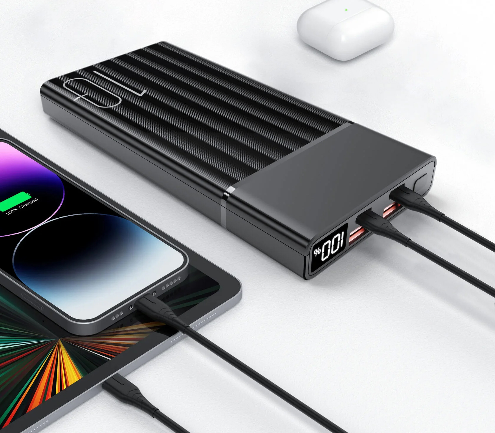 Внешний аккумулятор Aksberry E102 Riffles, 22.5 Вт, 10 000 мАч, черный