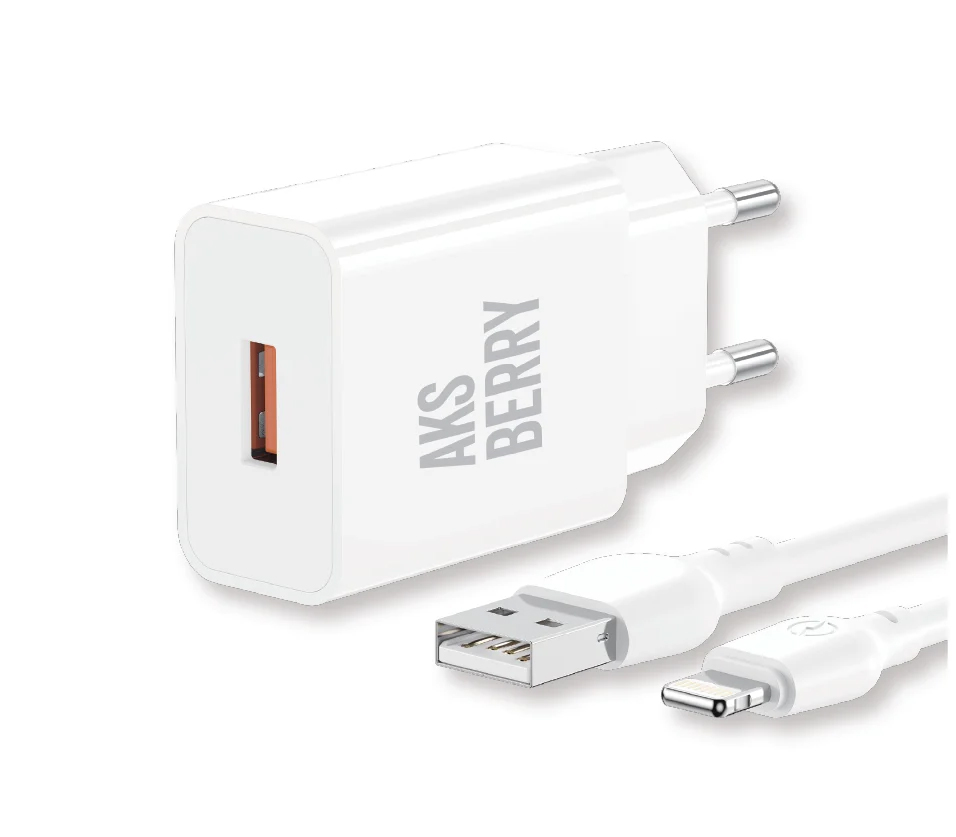 Зарядное устройство Aksberry T42, USB-A, 18 Вт, кабель Lightning, белый